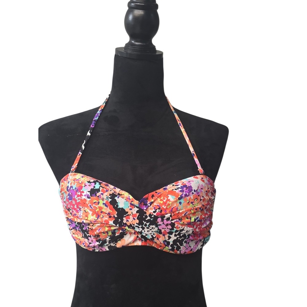 Kenneth Cole Reaction Floral Bandeau Bikini Top Multi Color Halter Sz M RS5LP81